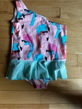 ✨4/$16✨NWT Girls' Pink Flamingo One-Shoulder Ruffle Swimsuit
